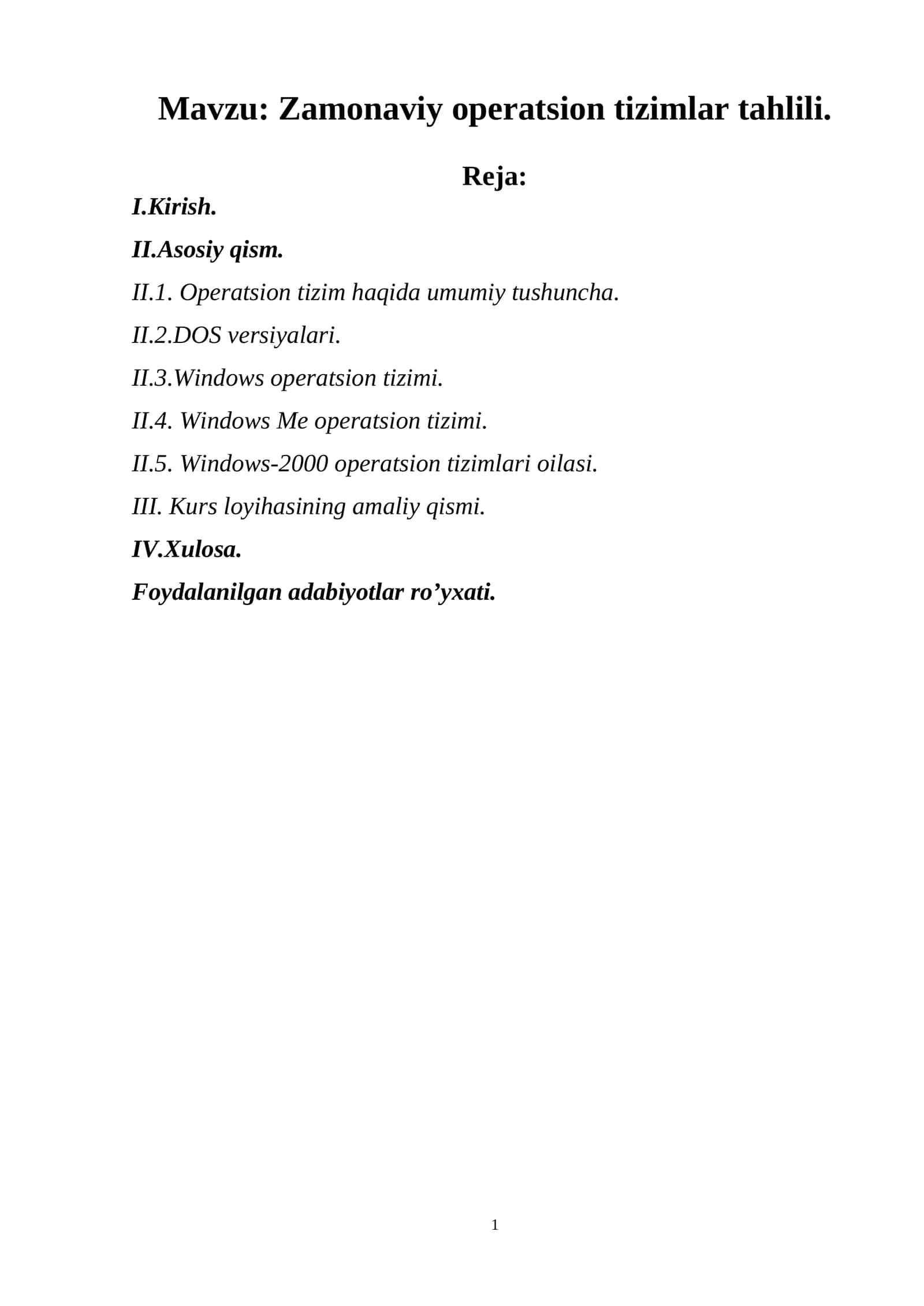 Zamonaviy operatsion tizimlar tahlili 1