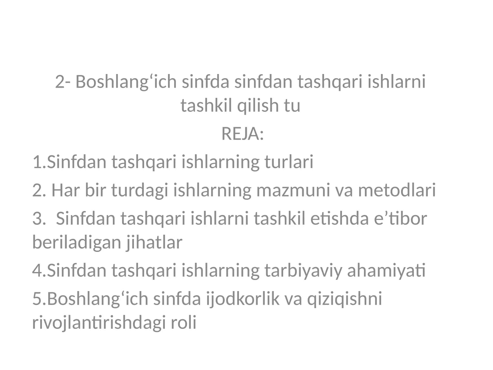 Boshlang‘ich sinfda sinfdan tashqari ishlarni tashkil qilish 1