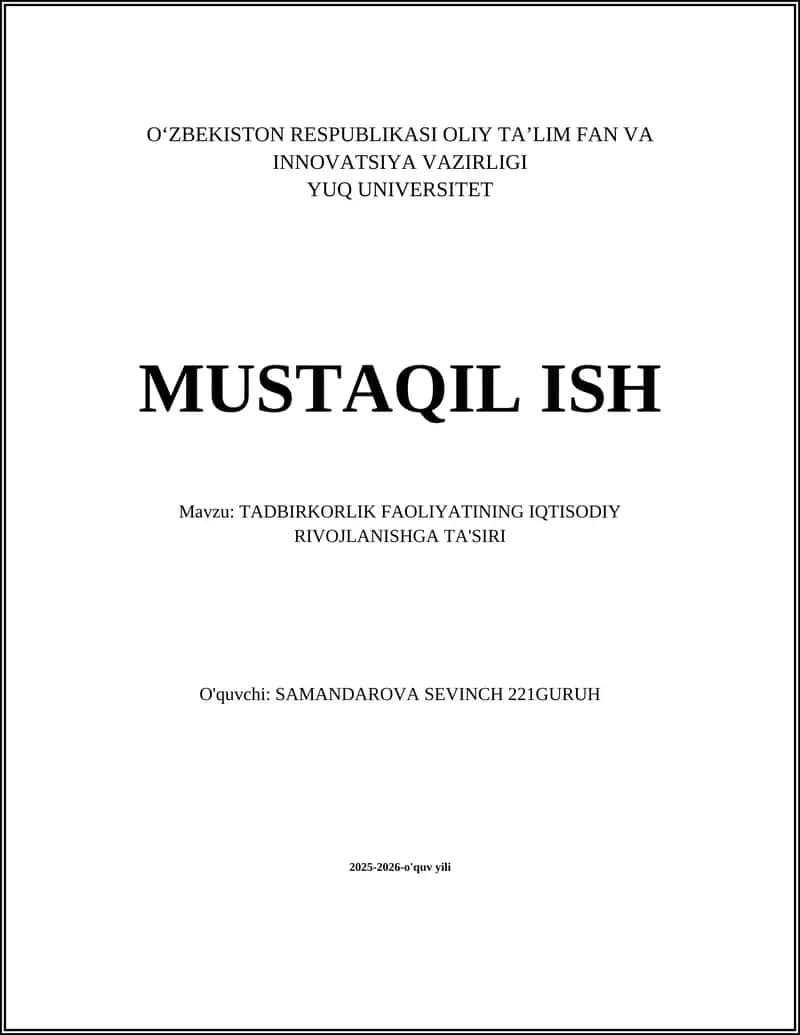 TADBIRKORLIK FAOLIYATINING IQTISODIY RIVOJLANISHGA TA'SIRI 1