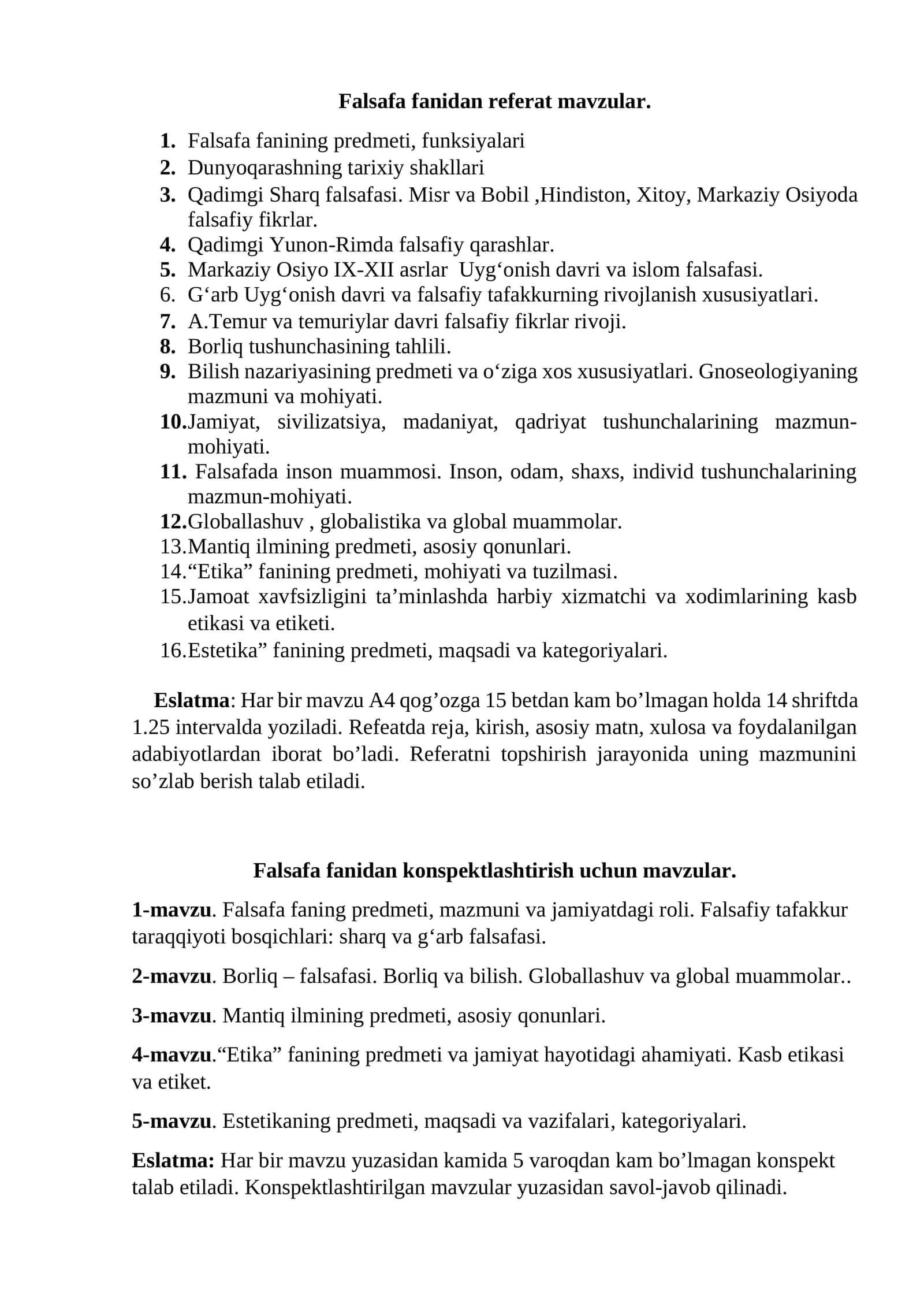 Falsafa fanidan referat mavzular 1