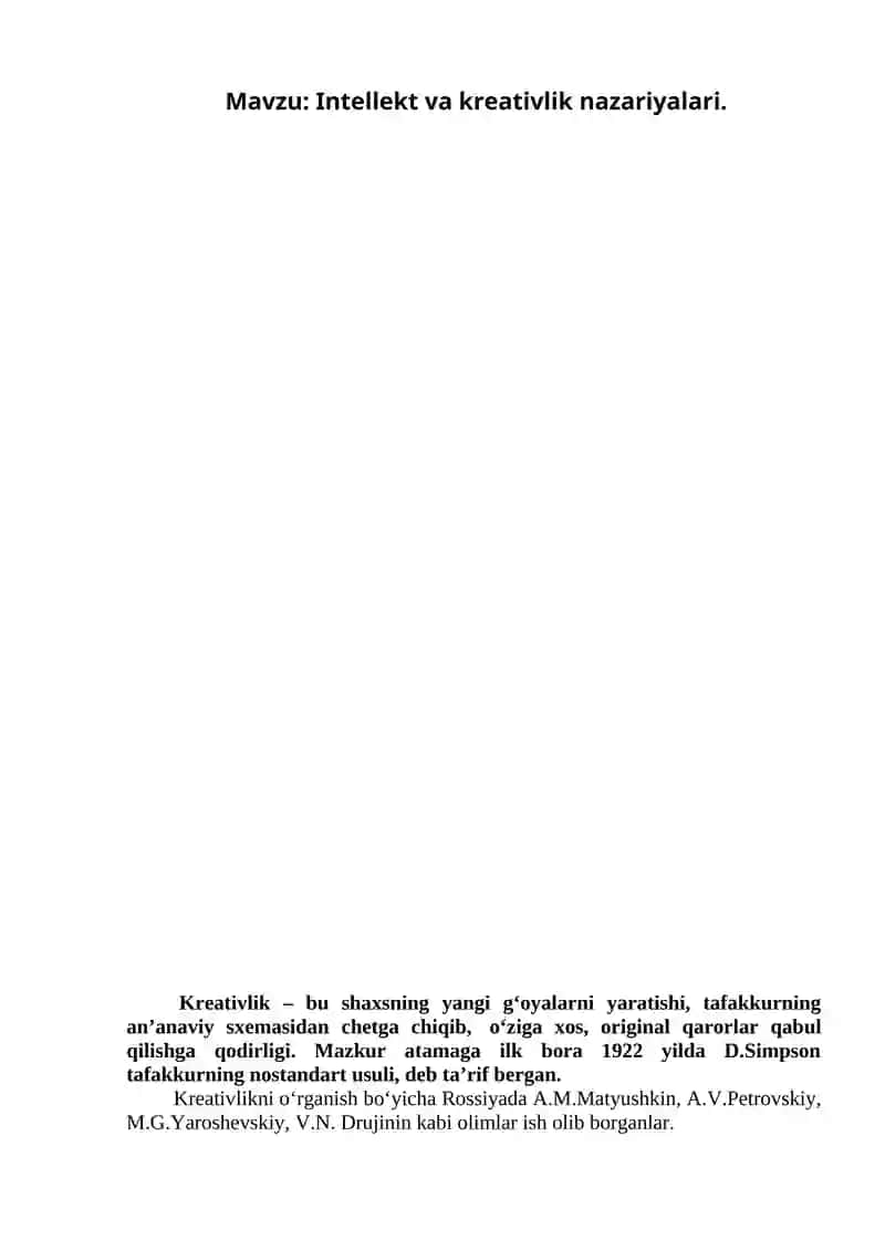 Intellekt va kreativlik nazariyalari