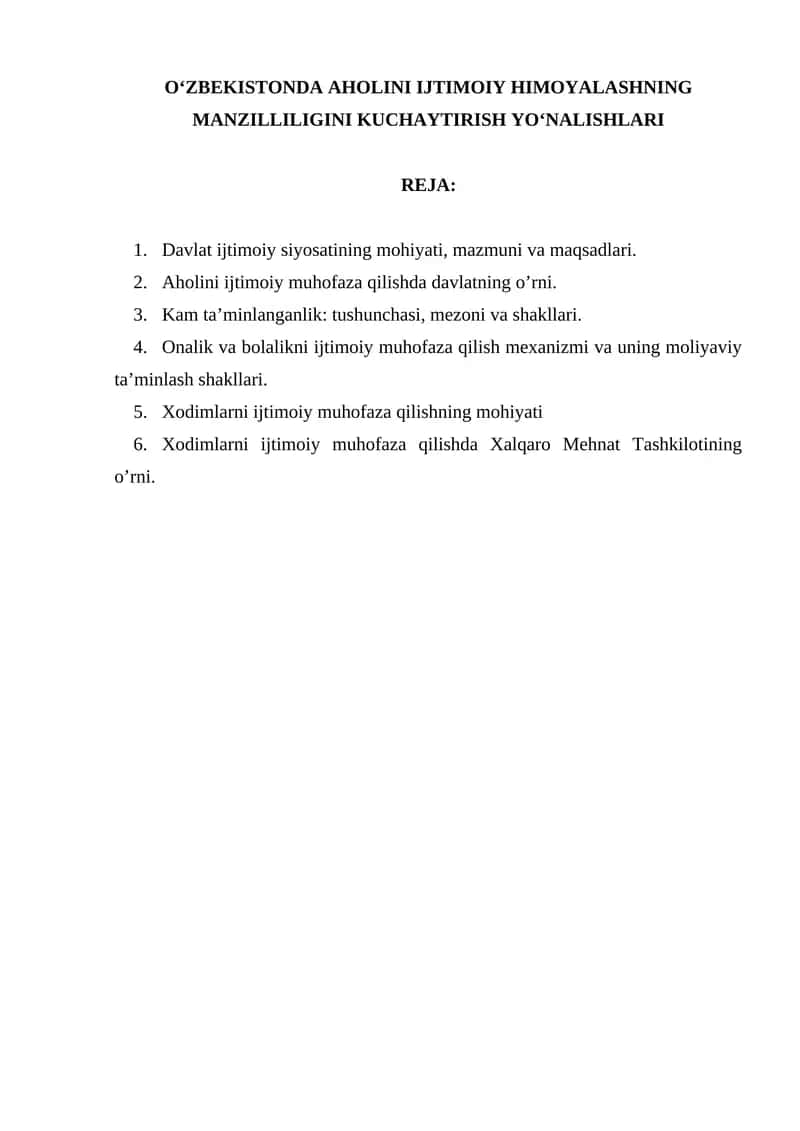 O’ZBEKISTONDA AHOLINI IJTIMOIY HIMOYALASHNING MANZILLILIGINI KUCHAYTIRISH YOʻNALISHLARI 1