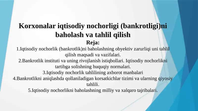 Iqtisodiy Nochorlik (Bankrotlik)ni Baholash 1