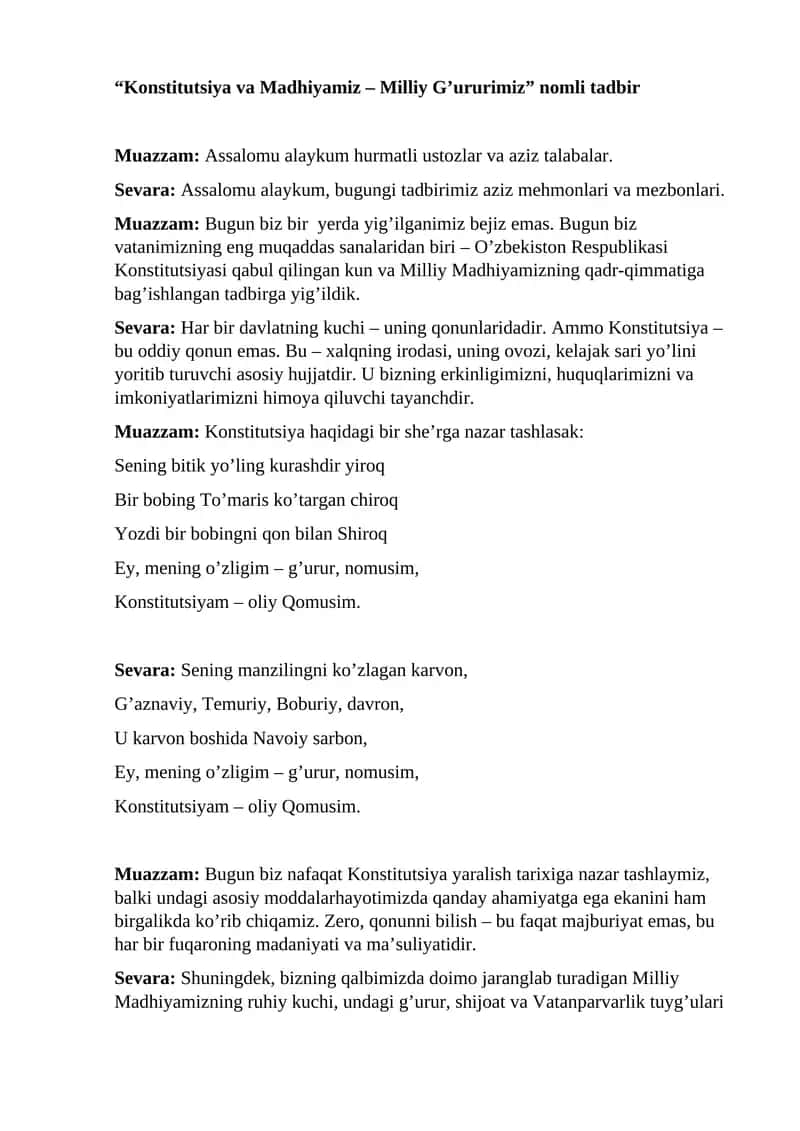 Konstitutsiya va Madhiyamiz – Milliy G’ururimiz 1