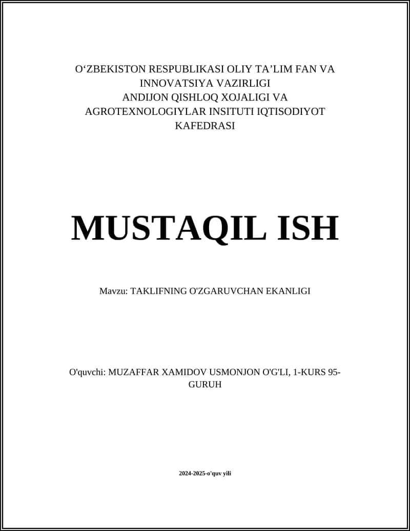 TAKLIFNING O'ZGARUVCHAN EKANLIGI 1