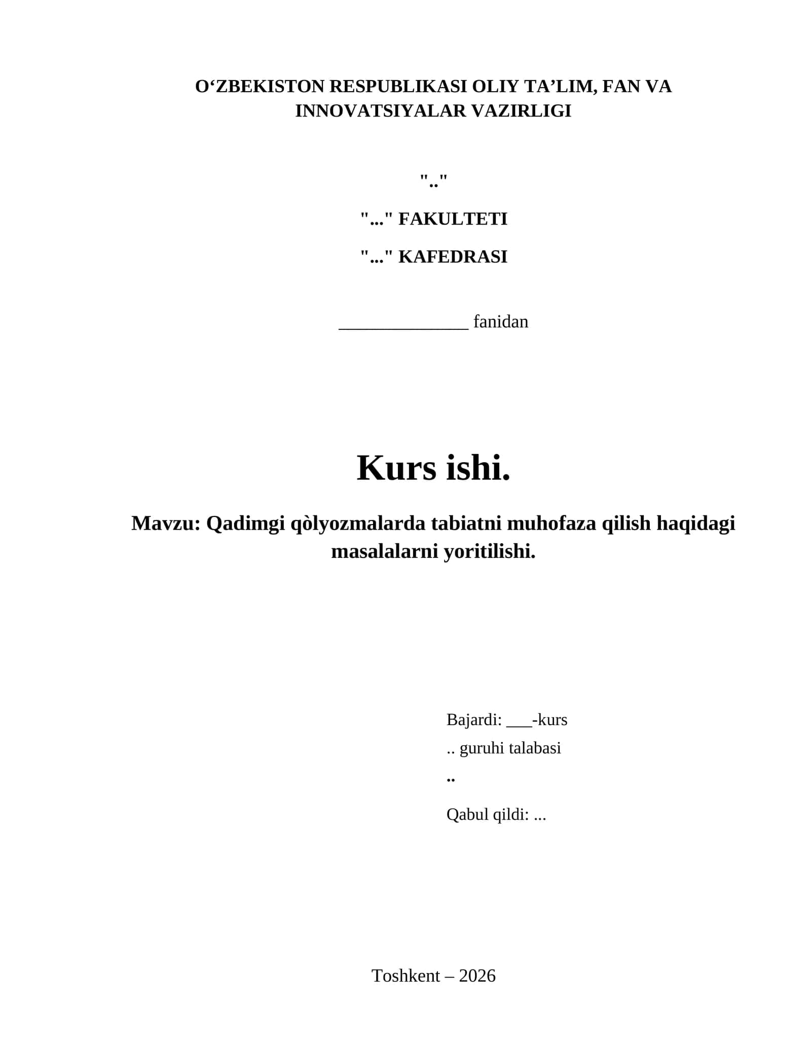 Qadimgi qòlyozmalarda tabiatni muhofaza qilish haqidagi masalalarni yoritilishi. 1