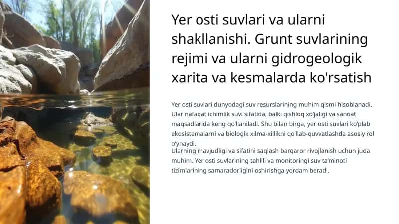 Yer osti suvlari va ularni shakllanishi. Grunt suvlarining rejimi va ularni gidrogeologik xarita va kesmalarda ko'rsatish 1