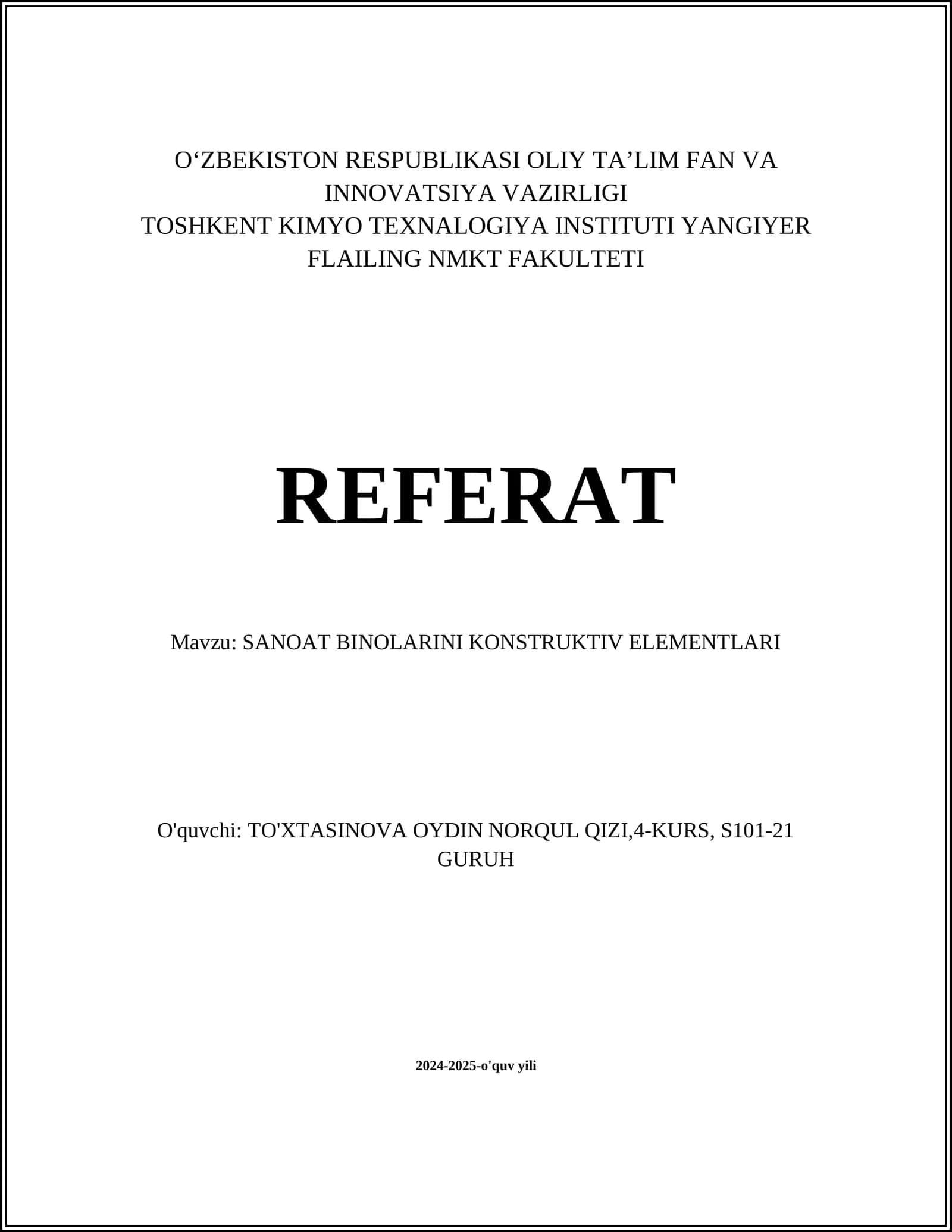 SANOAT BINOLARINI KONSTRUKTIV ELEMENTLARI 1