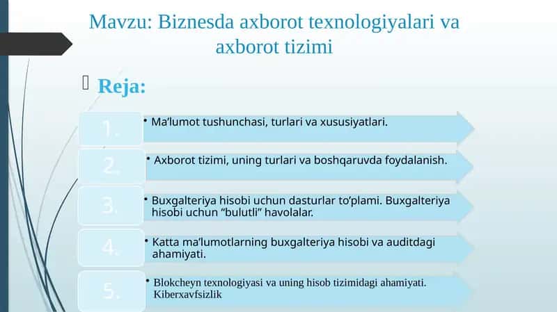 Biznesda axborot texnologiyalari va axborot tizimi 1