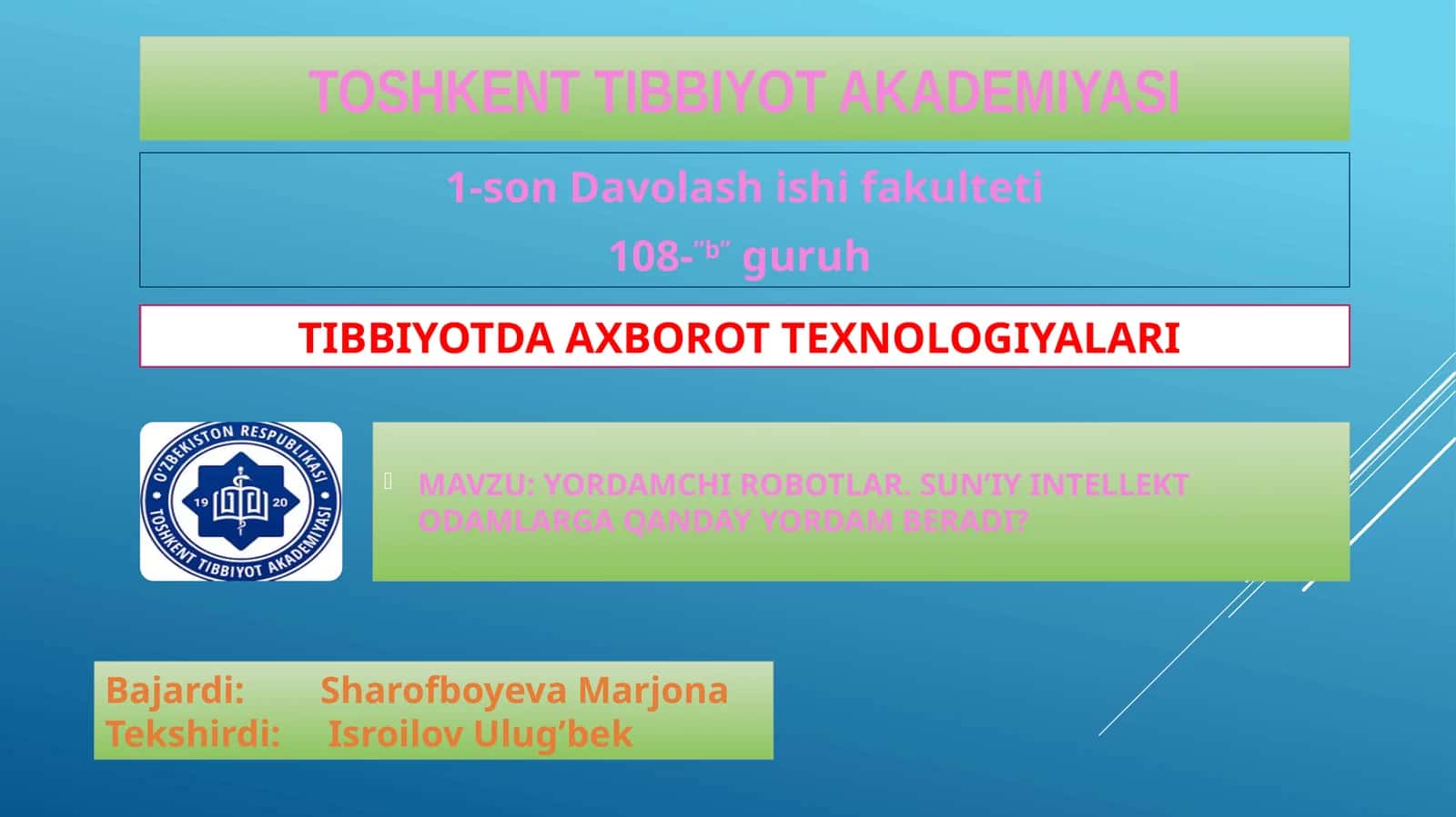YORDAMCHI ROBOTLAR. SUN’IY INTELLEKT ODAMLARGA QANDAY YORDAM BERADI? 1