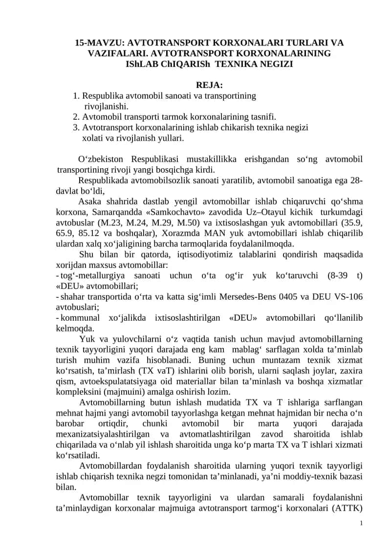 AVTOTRANSPORT KORXONALARI TURLARI VA VAZIFALARI 1
