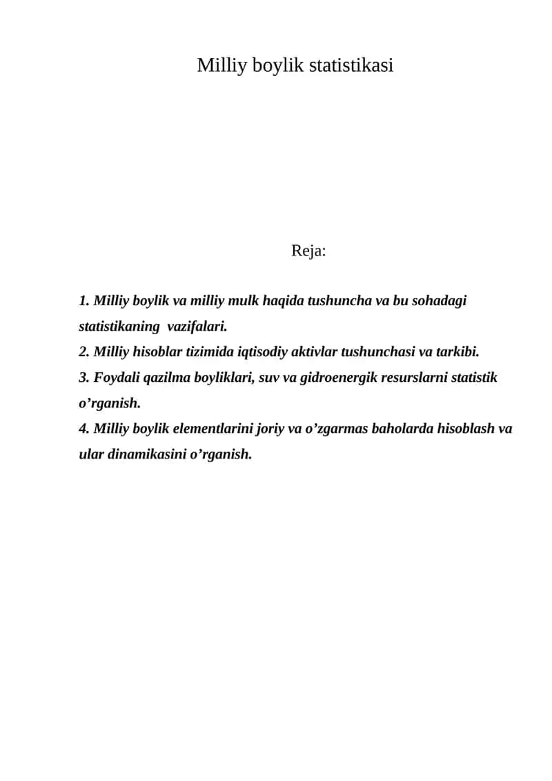 Milliy boylik statistikasi 1