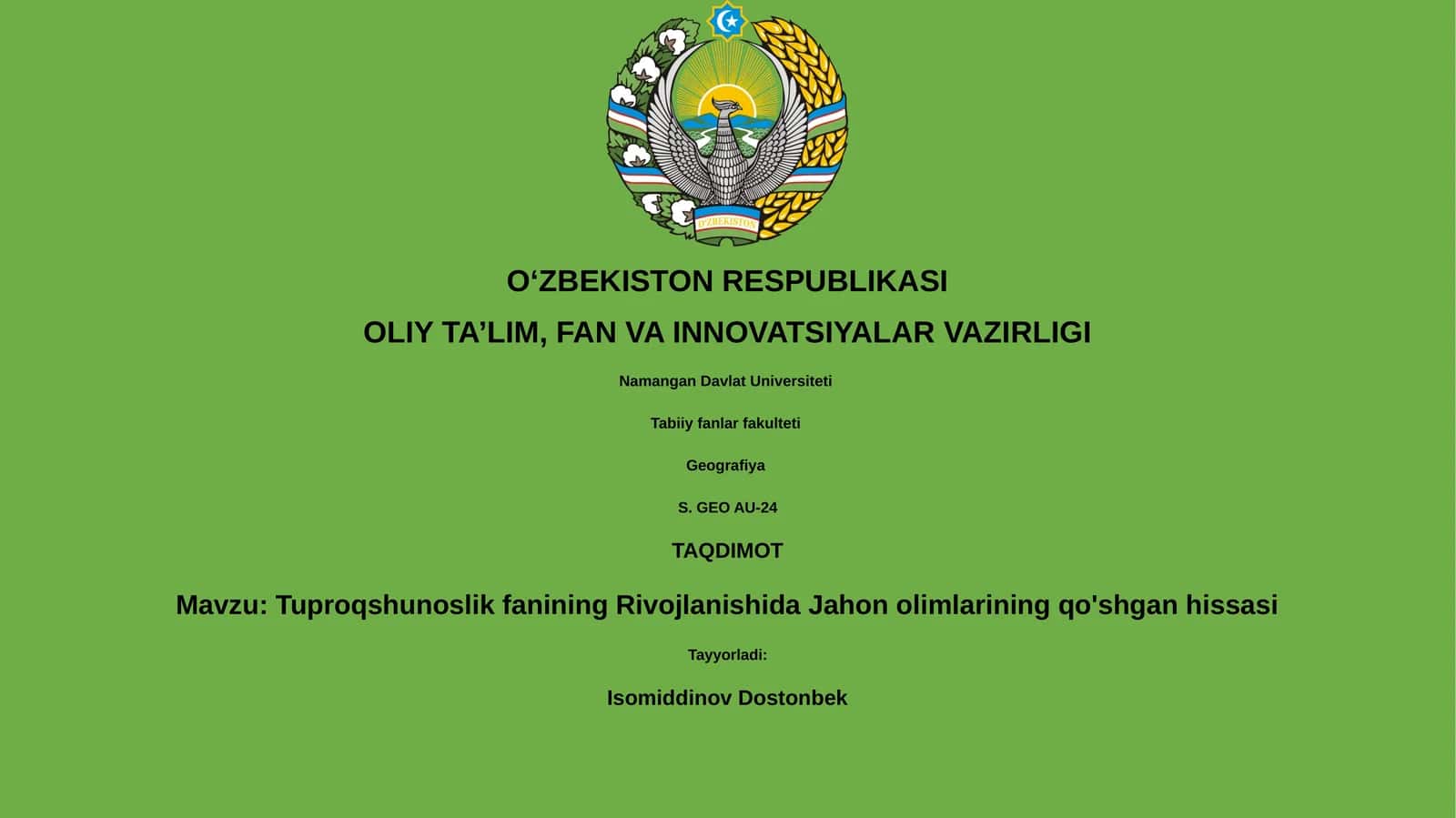Tuproqshunoslik fanining Rivojlanishida Jahon olimlarining qo'shgan hissasi 1