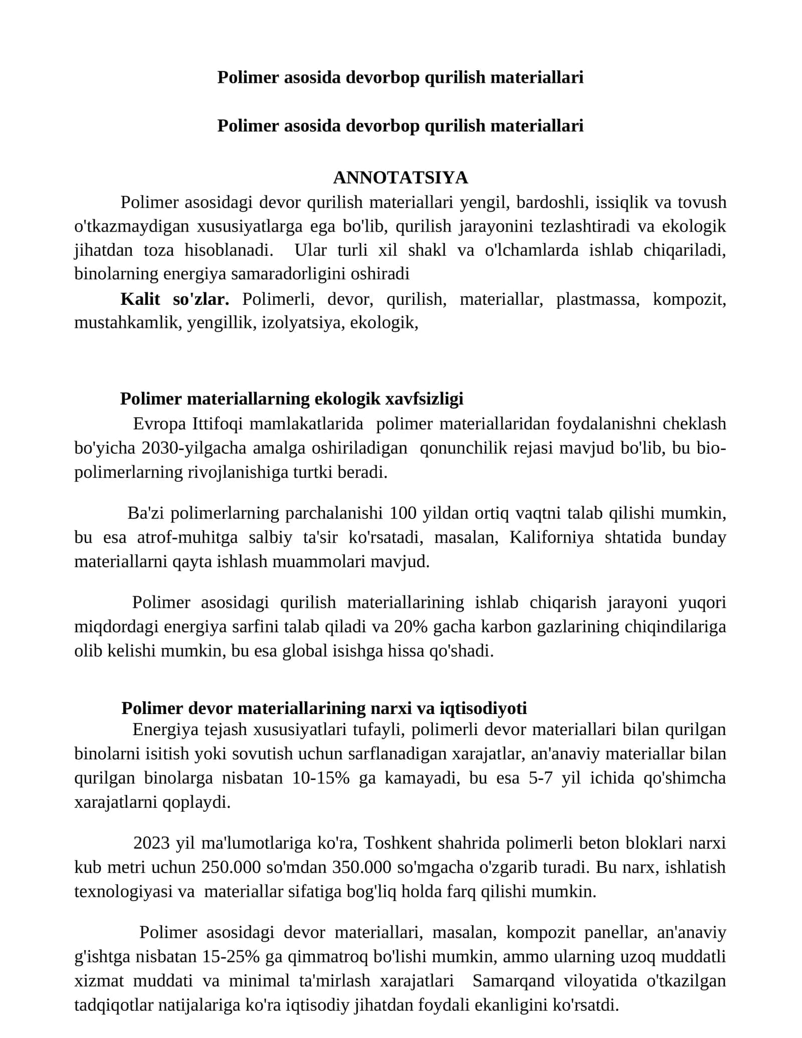 Polimer asosida devorbop qurilish materiallari 1