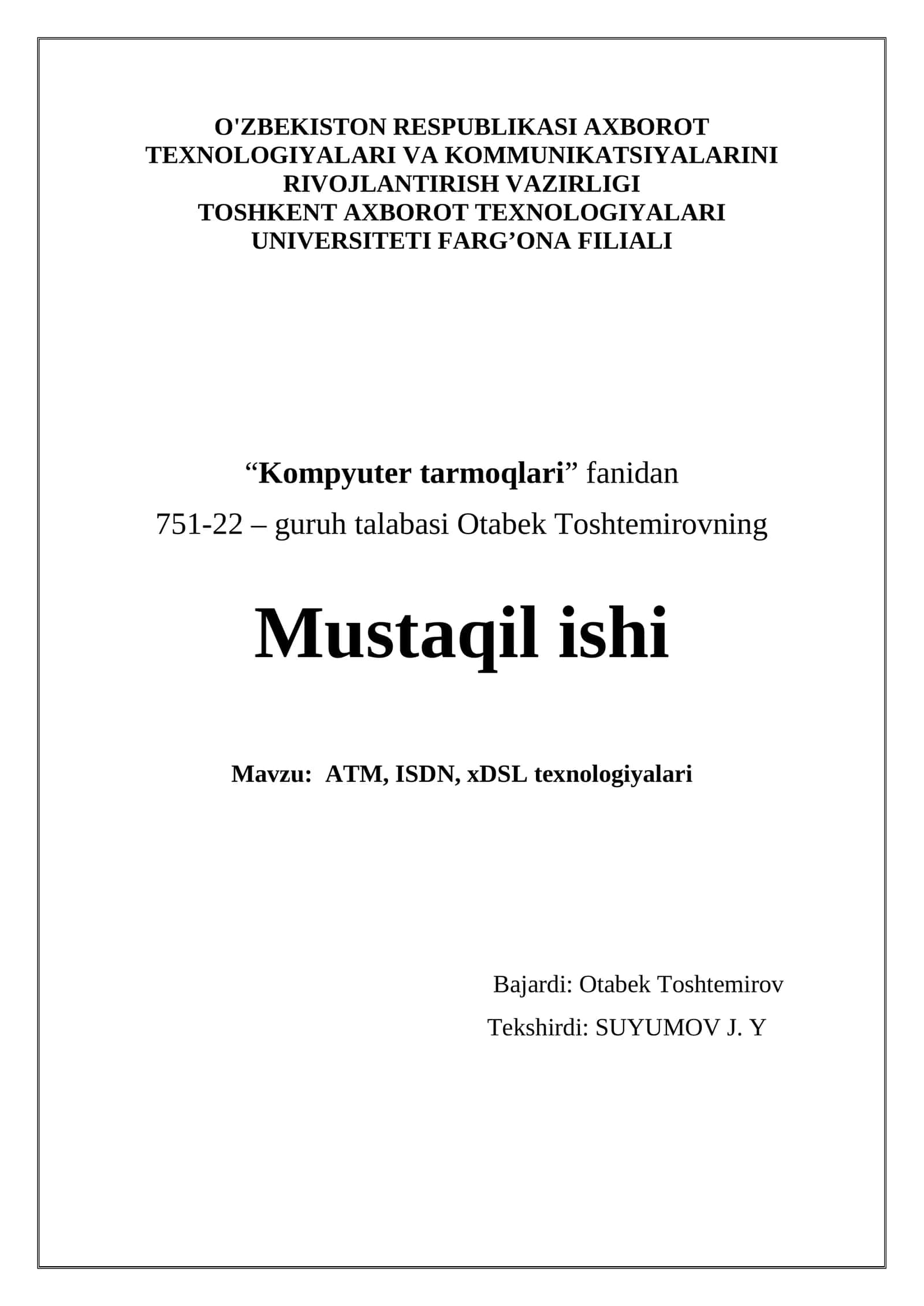 ATM, ISDN, xDSL texnologiyalari 1