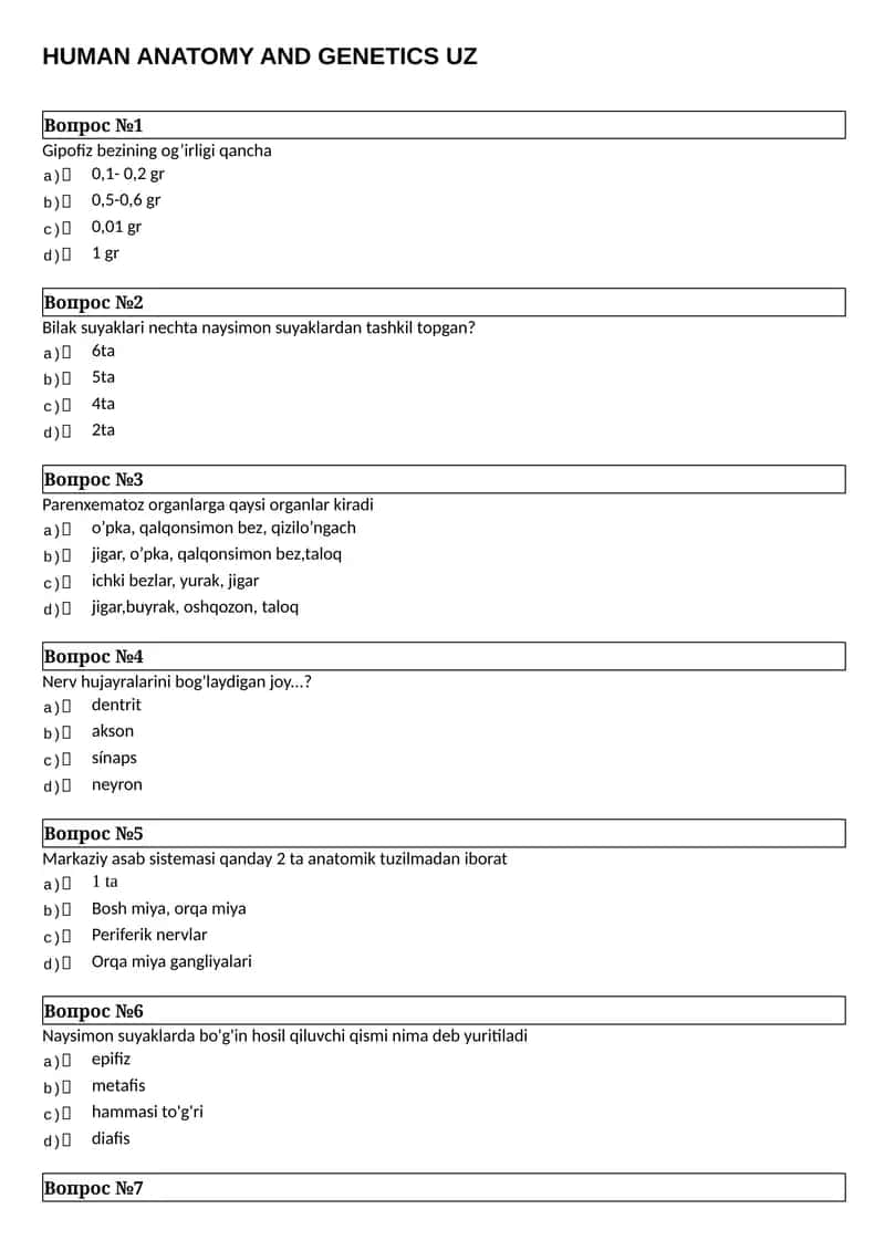 HUMAN ANATOMY AND GENETICS UZ 1