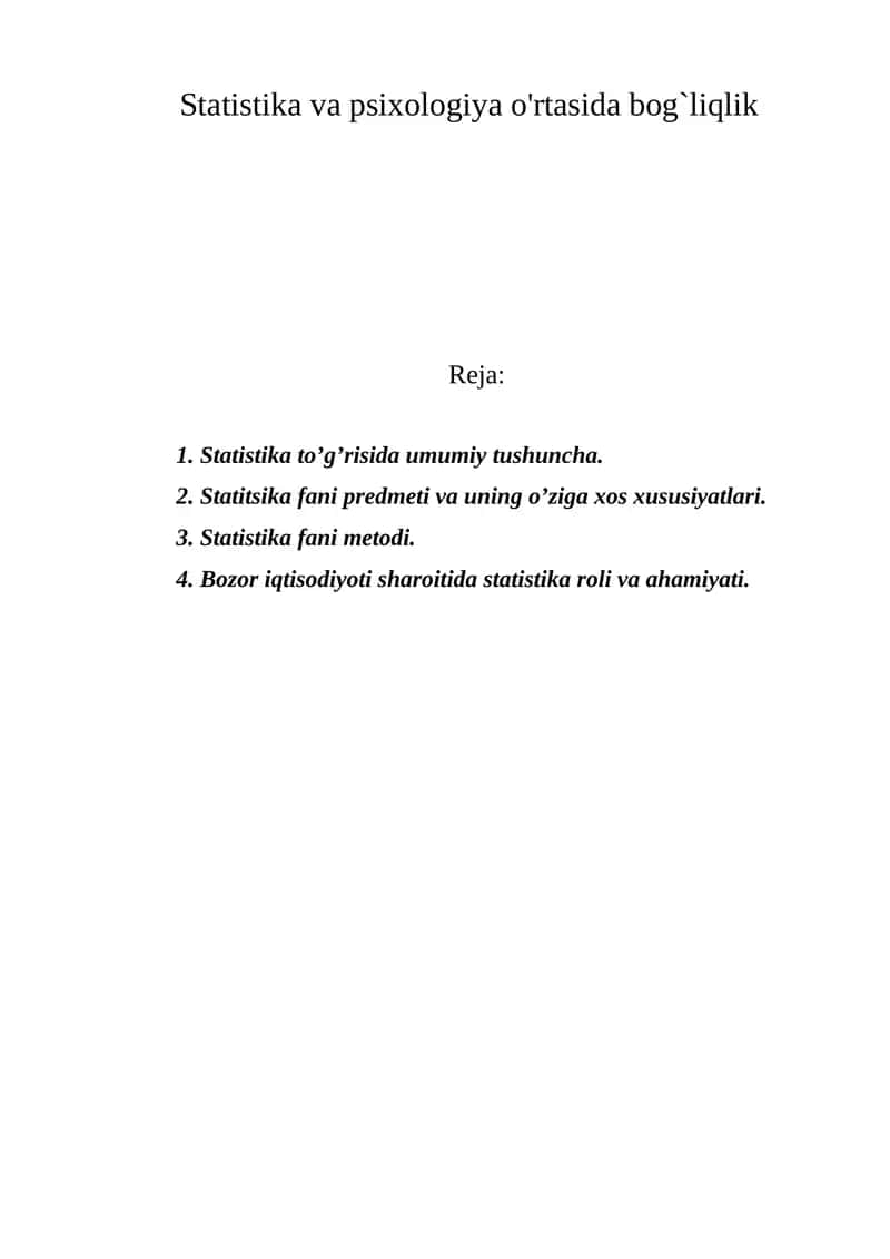 Statistika va psixologiya o'rtasida bog`liqlik 1