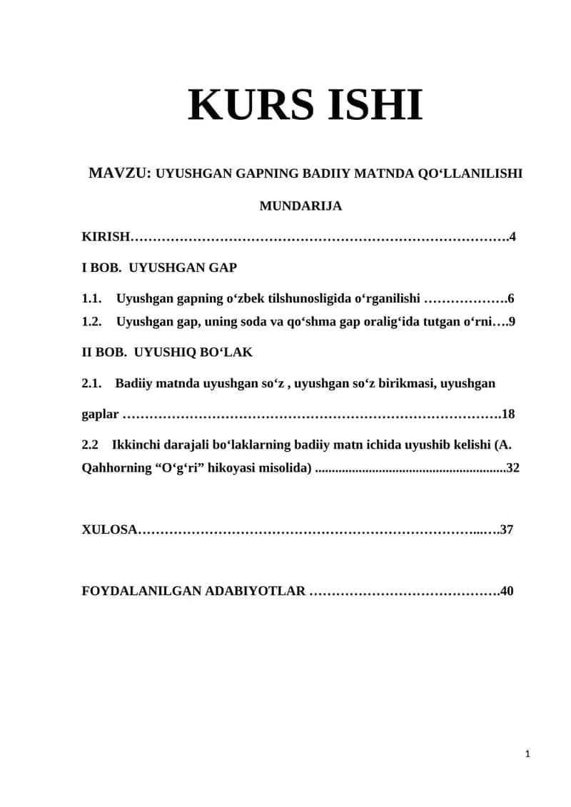 Uyushgan Gapning Badiiy Matnda Qo‘llanilishi 1