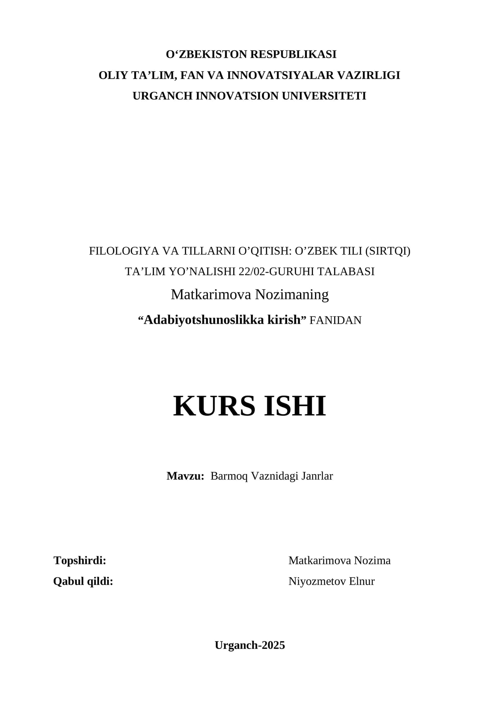 Barmoq Vaznidagi Janrlar 1