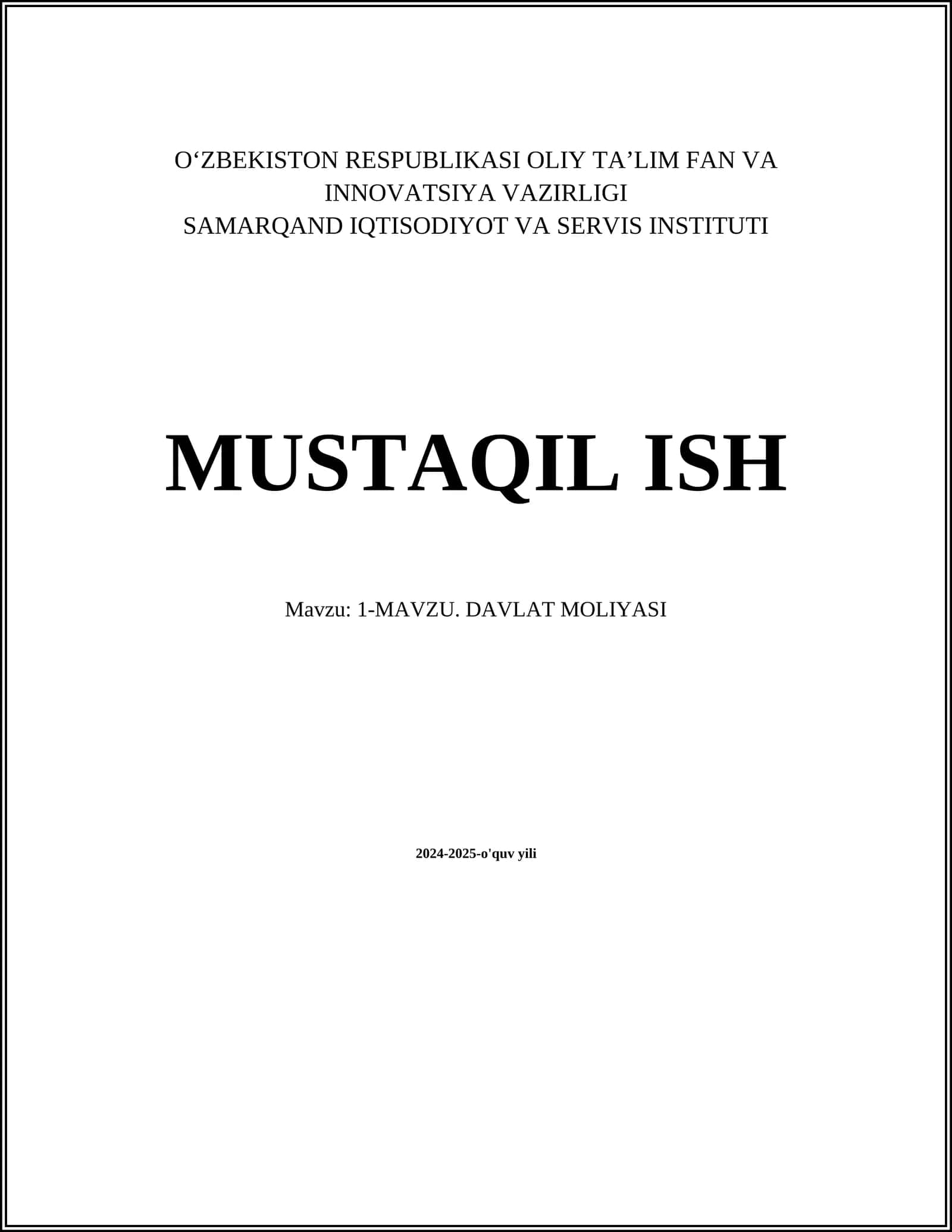 DAVLAT MOLIYASI 1