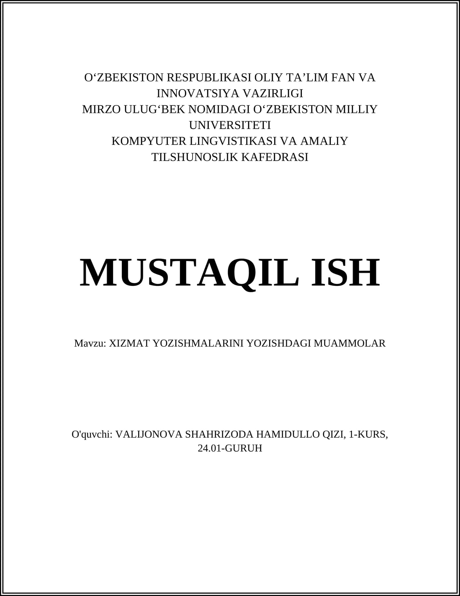 XIZMAT YOZISHMALARINI YOZISHDAGI MUAMMOLAR 1