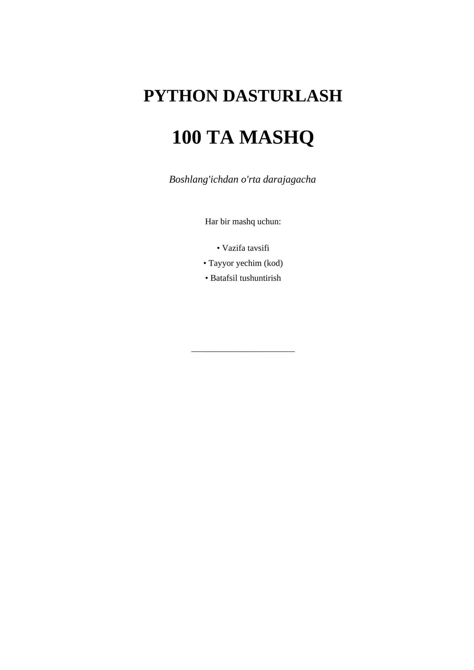 PYTHON DASTURLASH 100 TA MASHQ 1