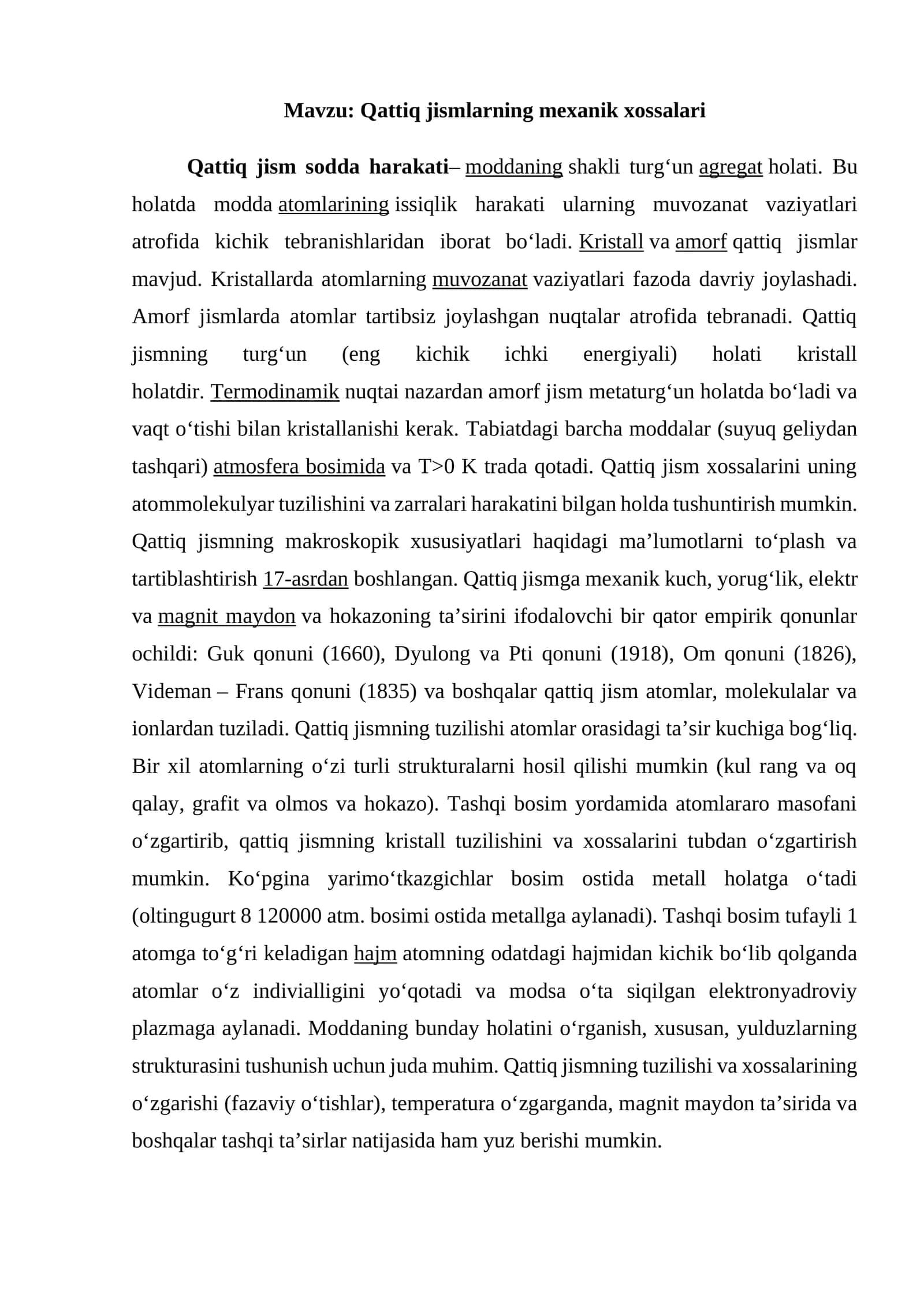 Qattiq jismlarning mexanik xossalari 1