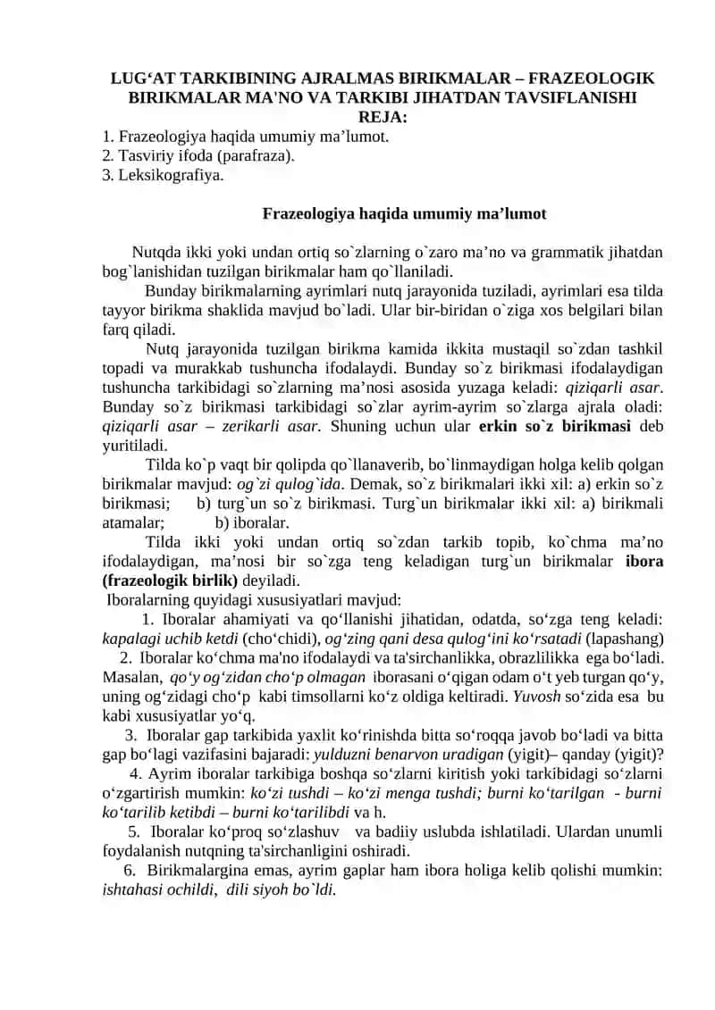 Frazeologiya haqida umumiy ma’lumot