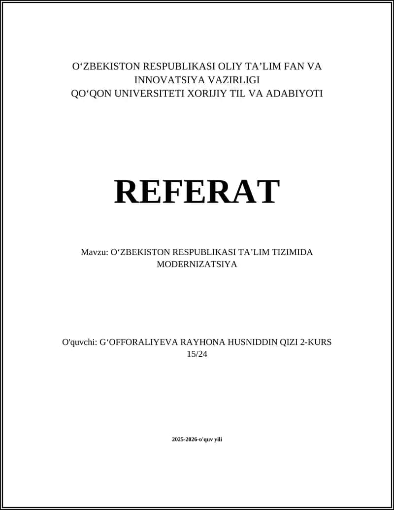 O'ZBEKISTON RESPUBLIKASI TAʼLIM TIZIMIDA MODERNIZATSIYA 1