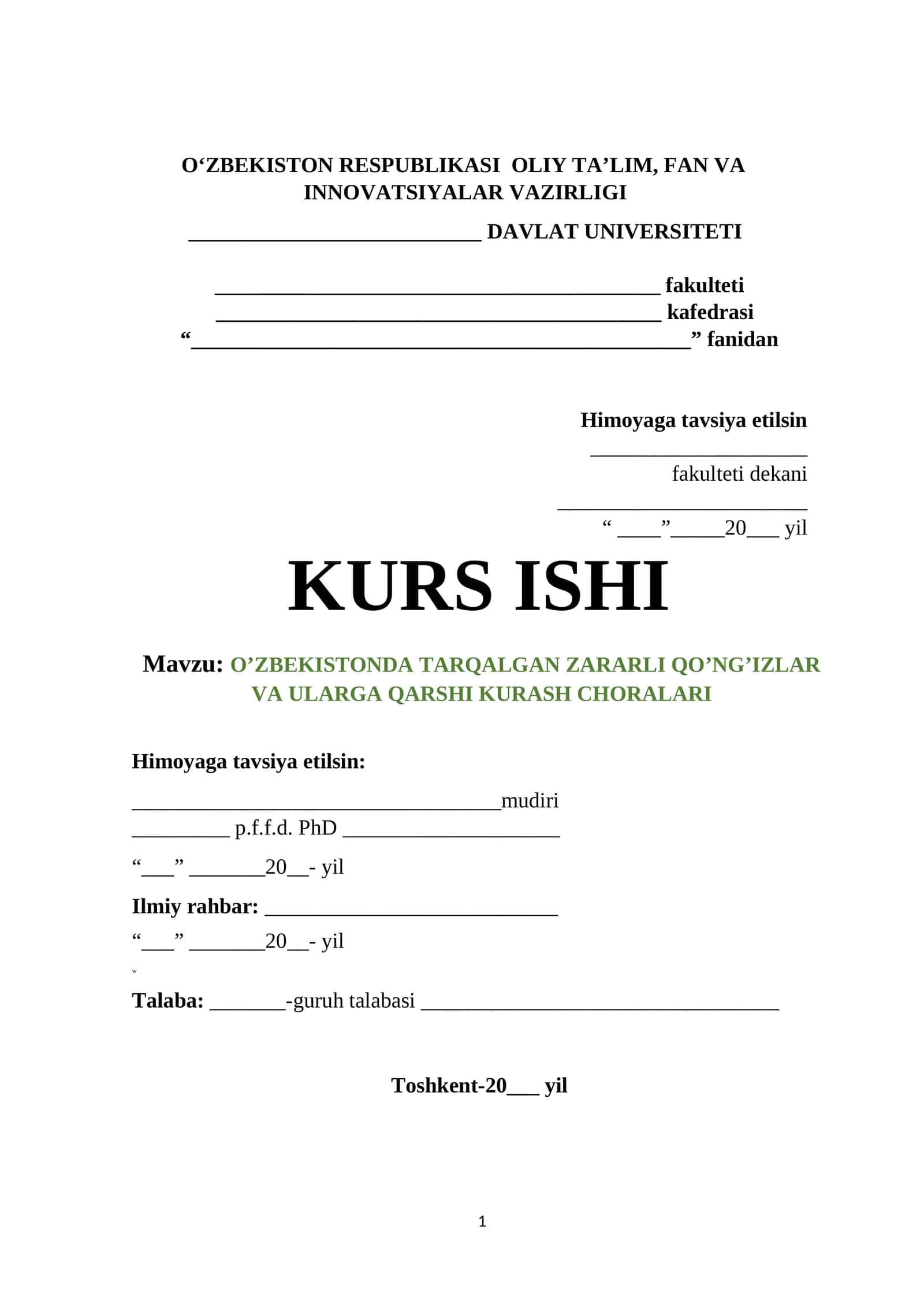 O’ZBEKISTONDA TARQALGAN ZARARLI QO’NG’IZLAR VA ULARGA QARSHI KURASH CHORALARI 1