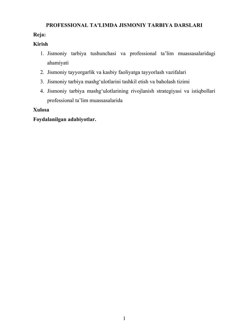 Professional ta'limda jismoniy tarbiya darslari 1