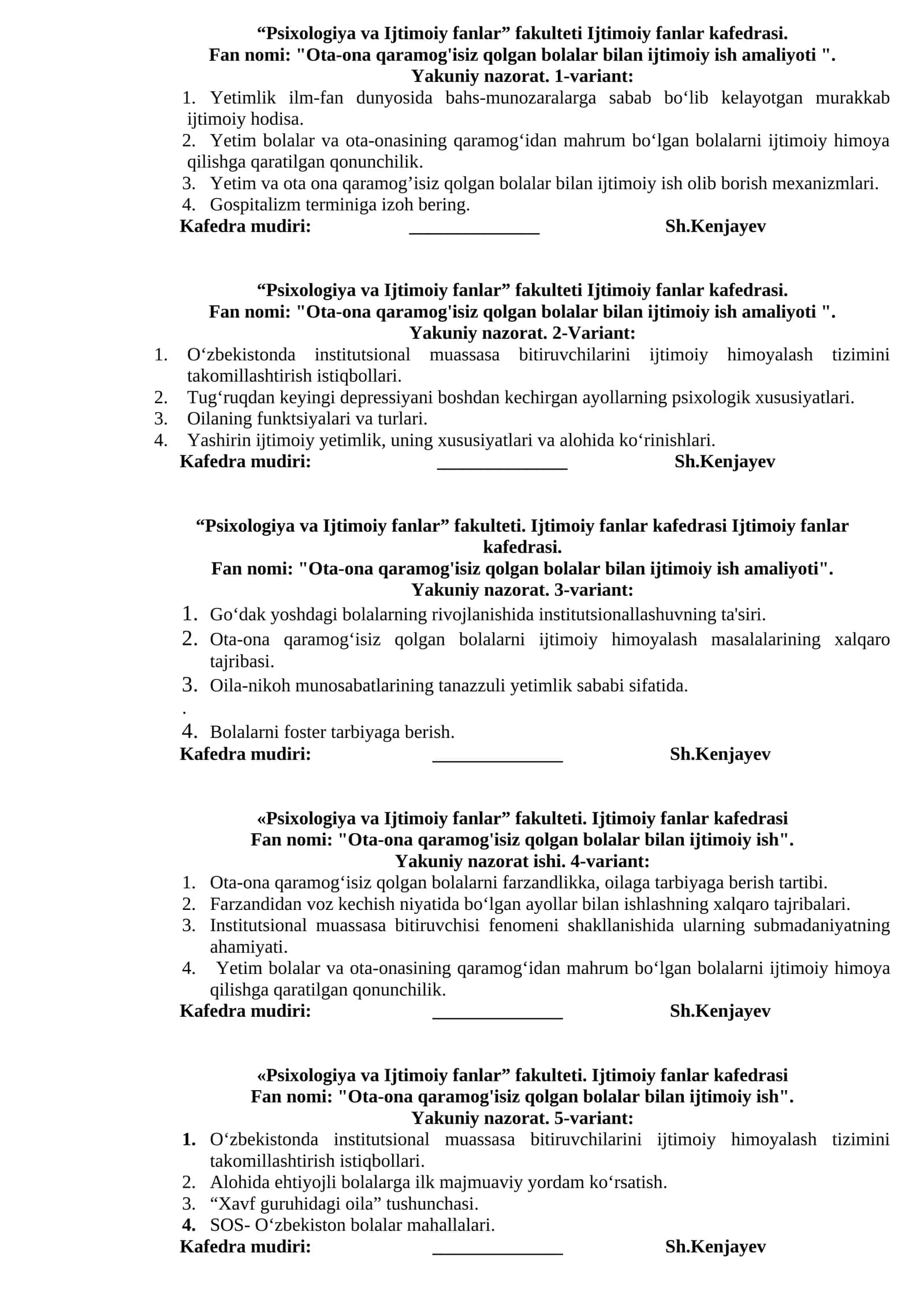 Ota-ona qaramog'isiz qolgan bolalar bilan ijtimoiy ish amaliyoti 1