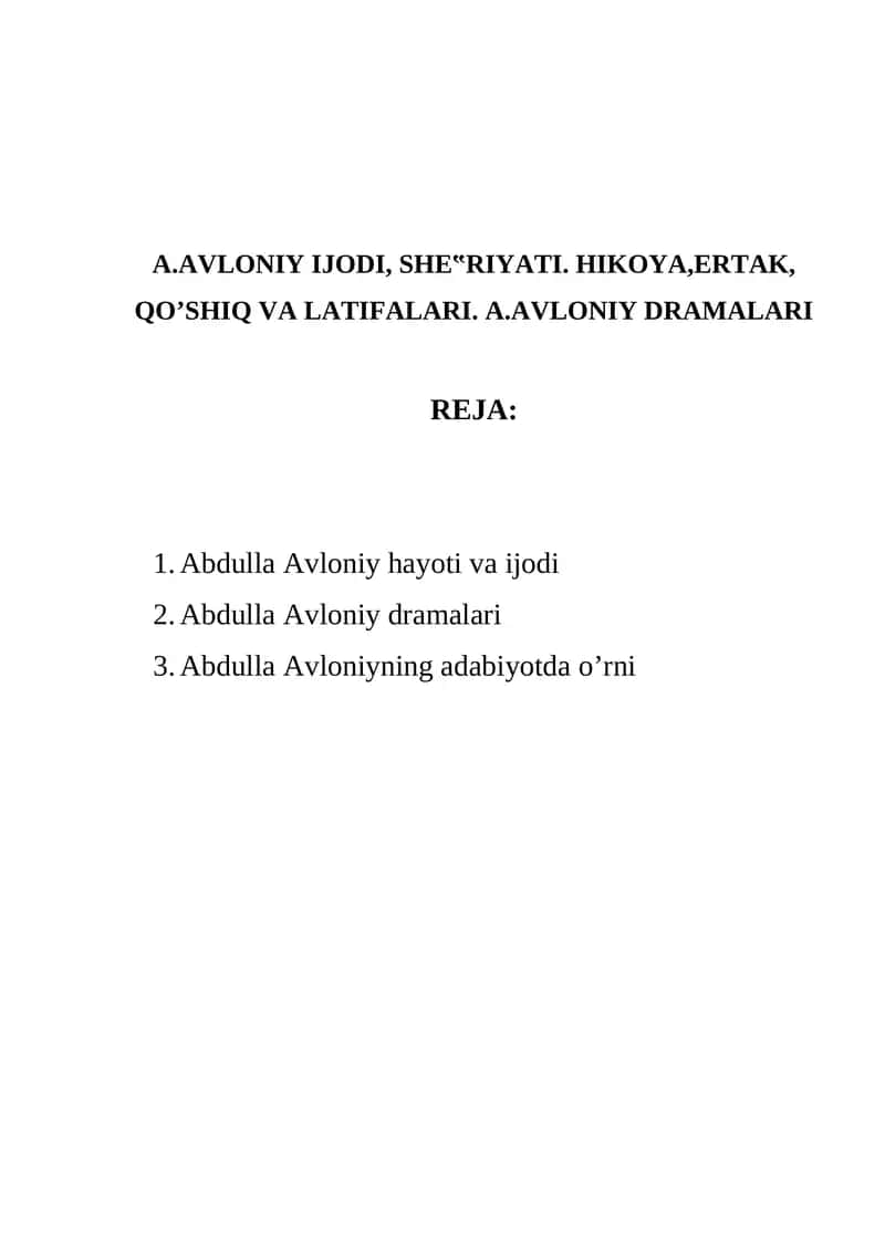Abdulla Avloniyning adabiyotda o’rni 1