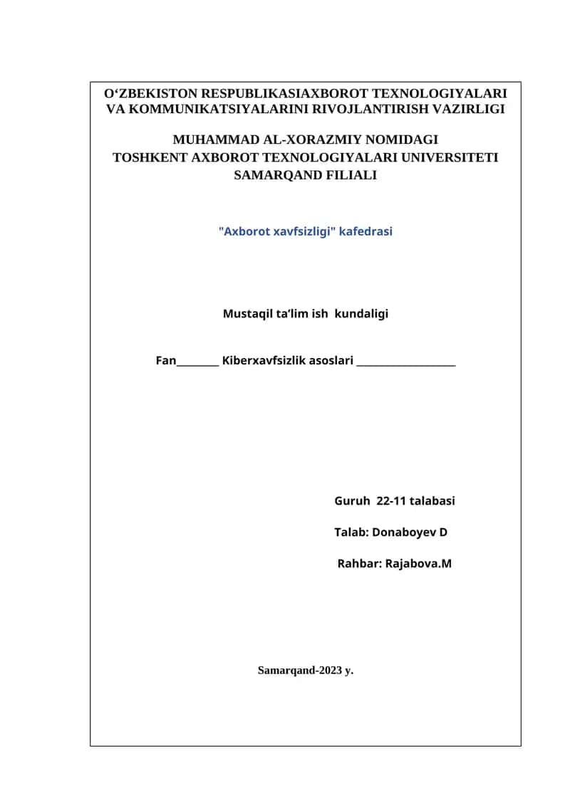 Axborot xavfsizligi 1