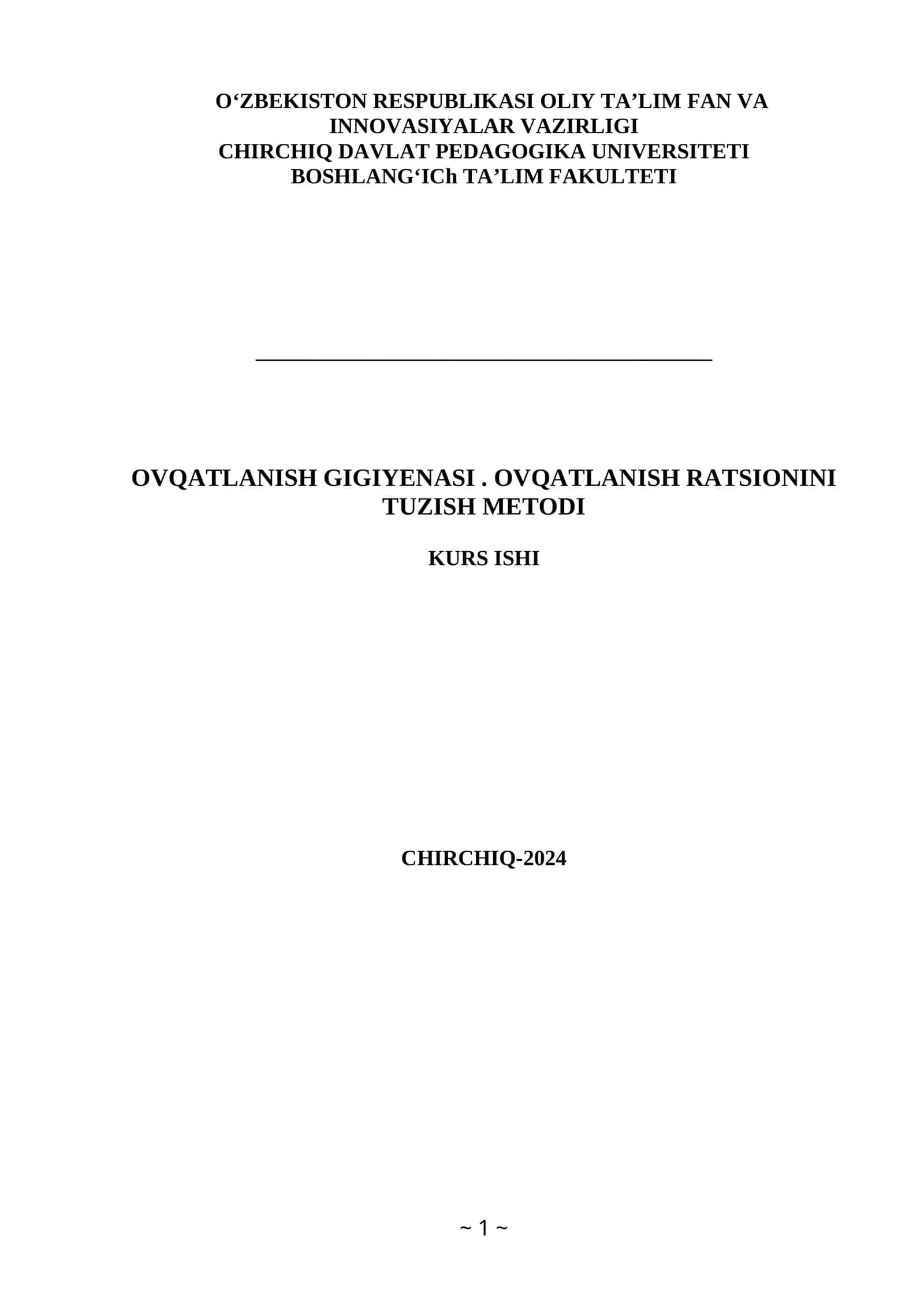 Ovqatlanish gigiyenasi. Ovqatlanish ratsionini tuzish metodi 1