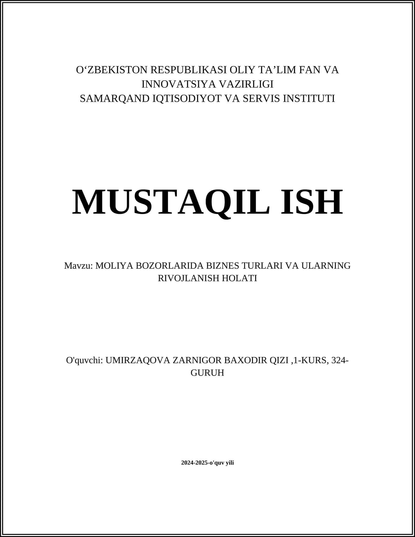 MOLIYA BOZORLARIDA BIZNES TURLARI VA ULARNING RIVOJLANISH HOLATI 1