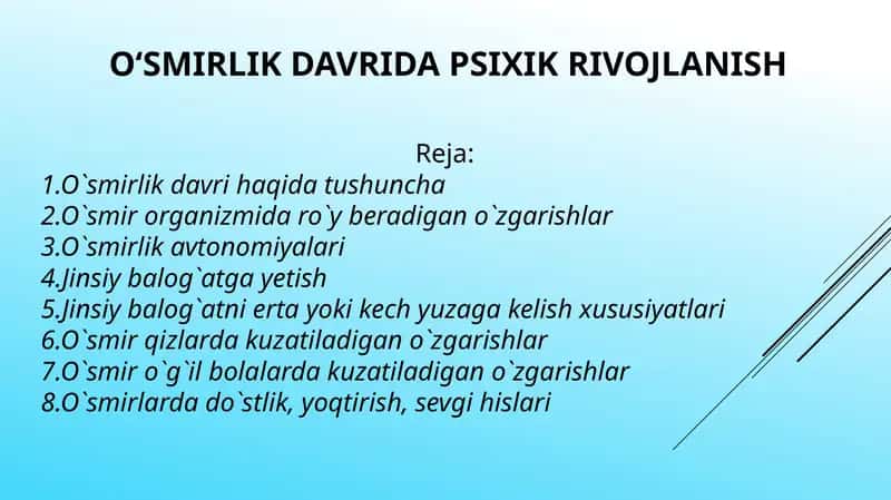 OʻSMIRLIKDAVRIDA PSIXIK RIVOJLANISH 1