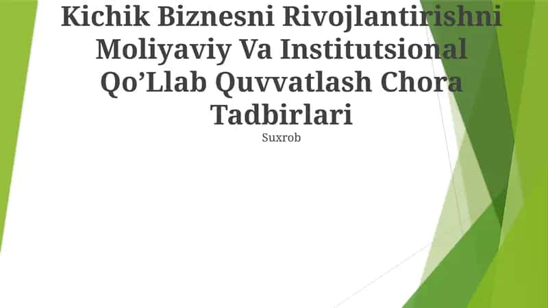 Kichik Biznesni Rivojlantirishni Moliyaviy Va Institutsional QoʼLlab Quvvatlash Chora Tadbirlari 1