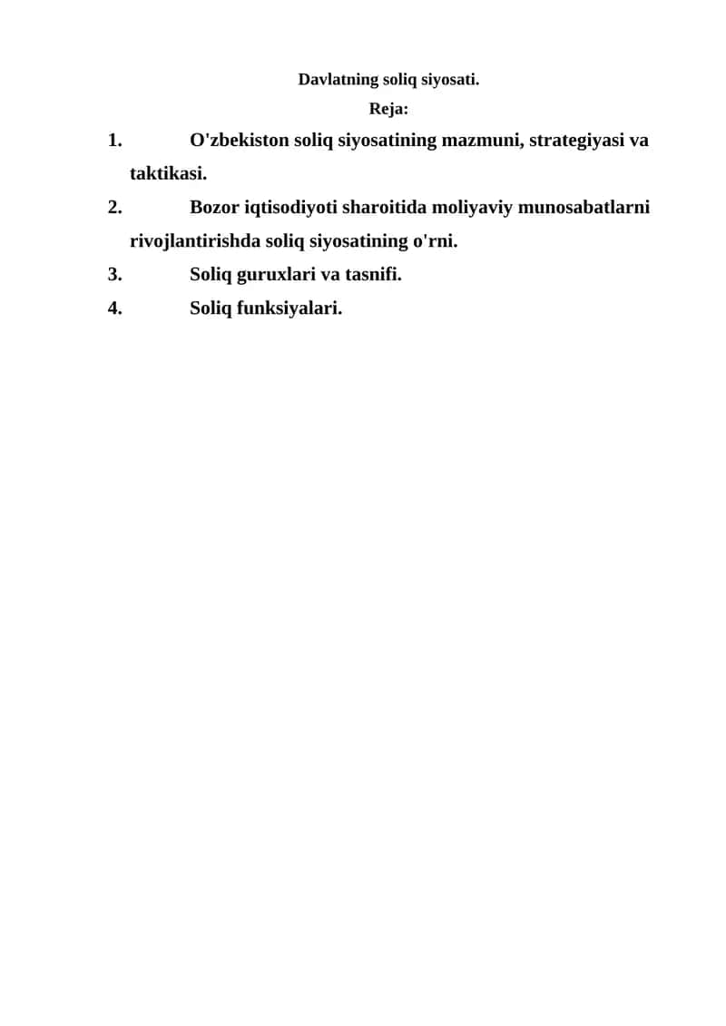 Davlatning soliq siyosati. 1