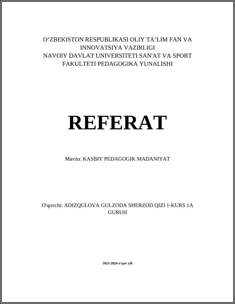 Kasbiy pedagogik madaniyat 1