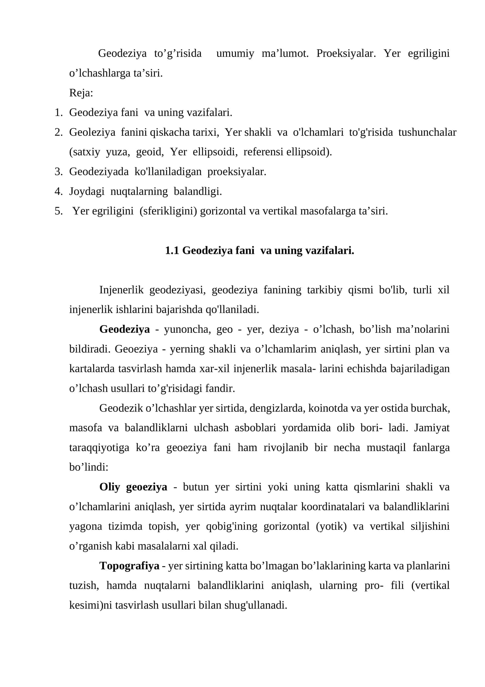 Geodeziya to’g’risida umumiy ma’lumot 1
