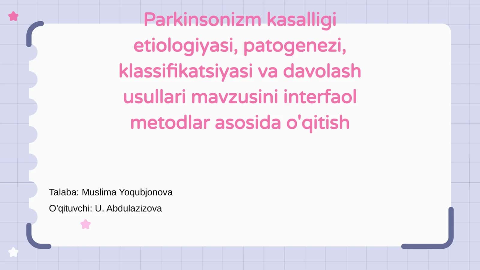 Parkinsonizm kasalligi etiologiyasi, patogenezi, klassifikatsiyasi va davolash usullari 1