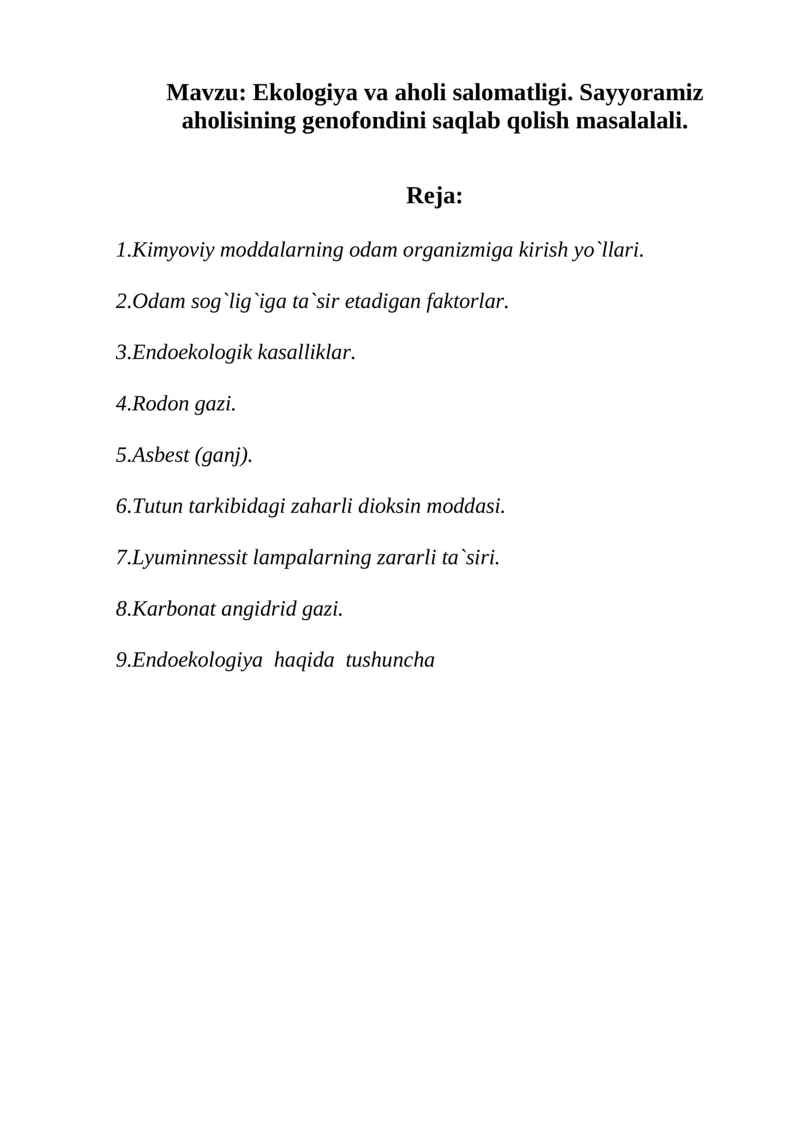 Ekologiya va aholi salomatligi 1