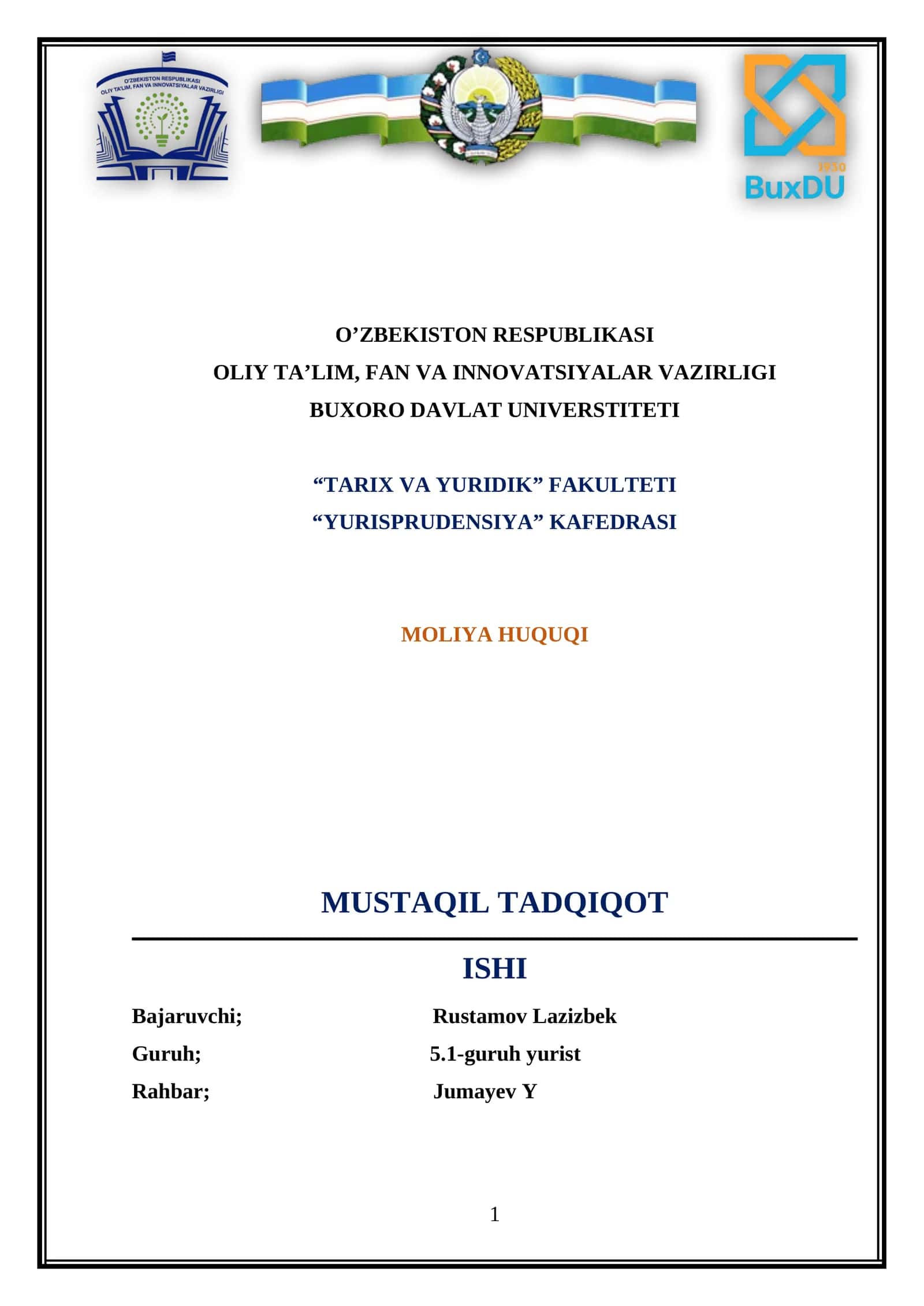Valyutaning tartibga solishning huquqiy asoslari.I 1