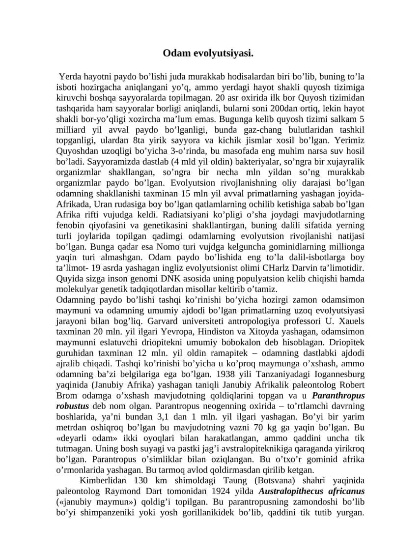 Odam evolyutsiyasi. 1