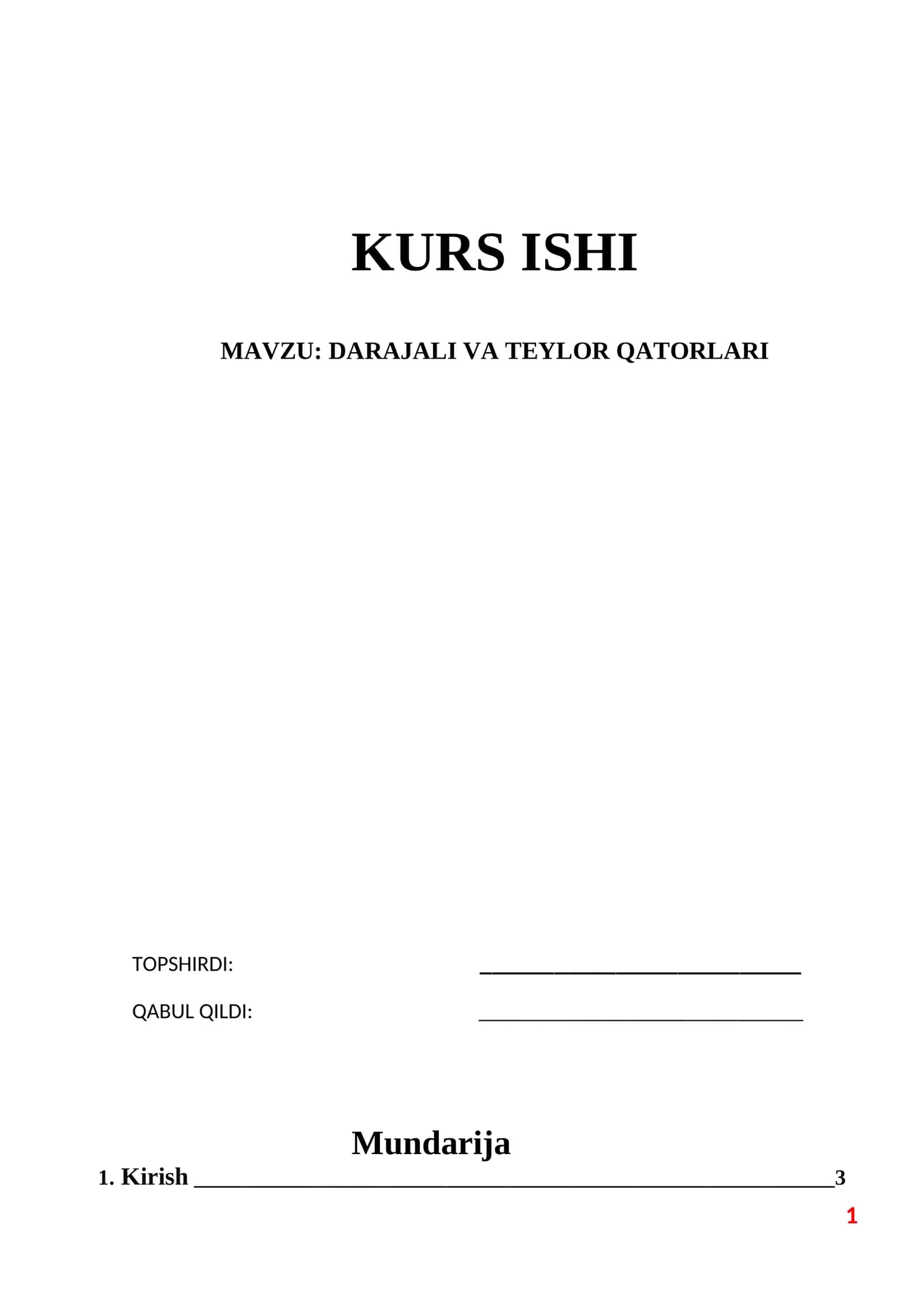 Darajali va Teylor qatorlari 1