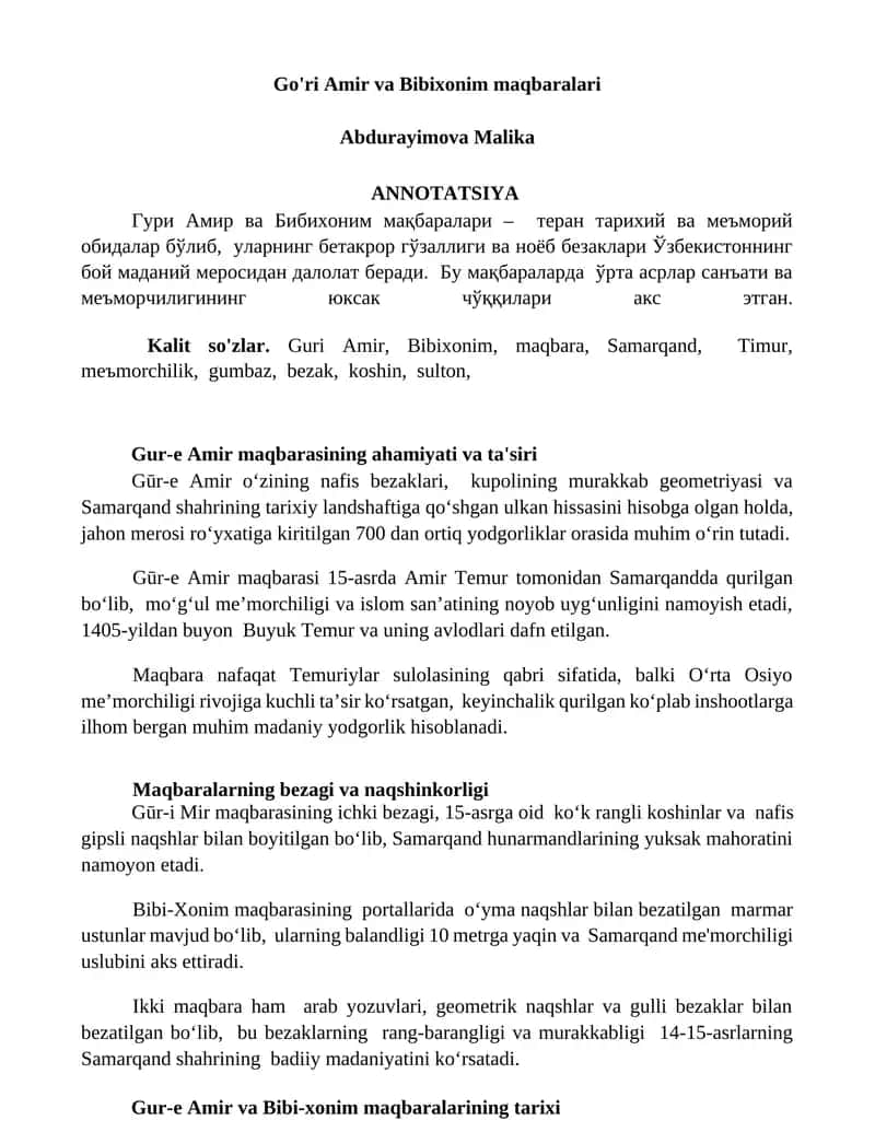 Go'ri Amir va Bibixonim maqbaralari 1