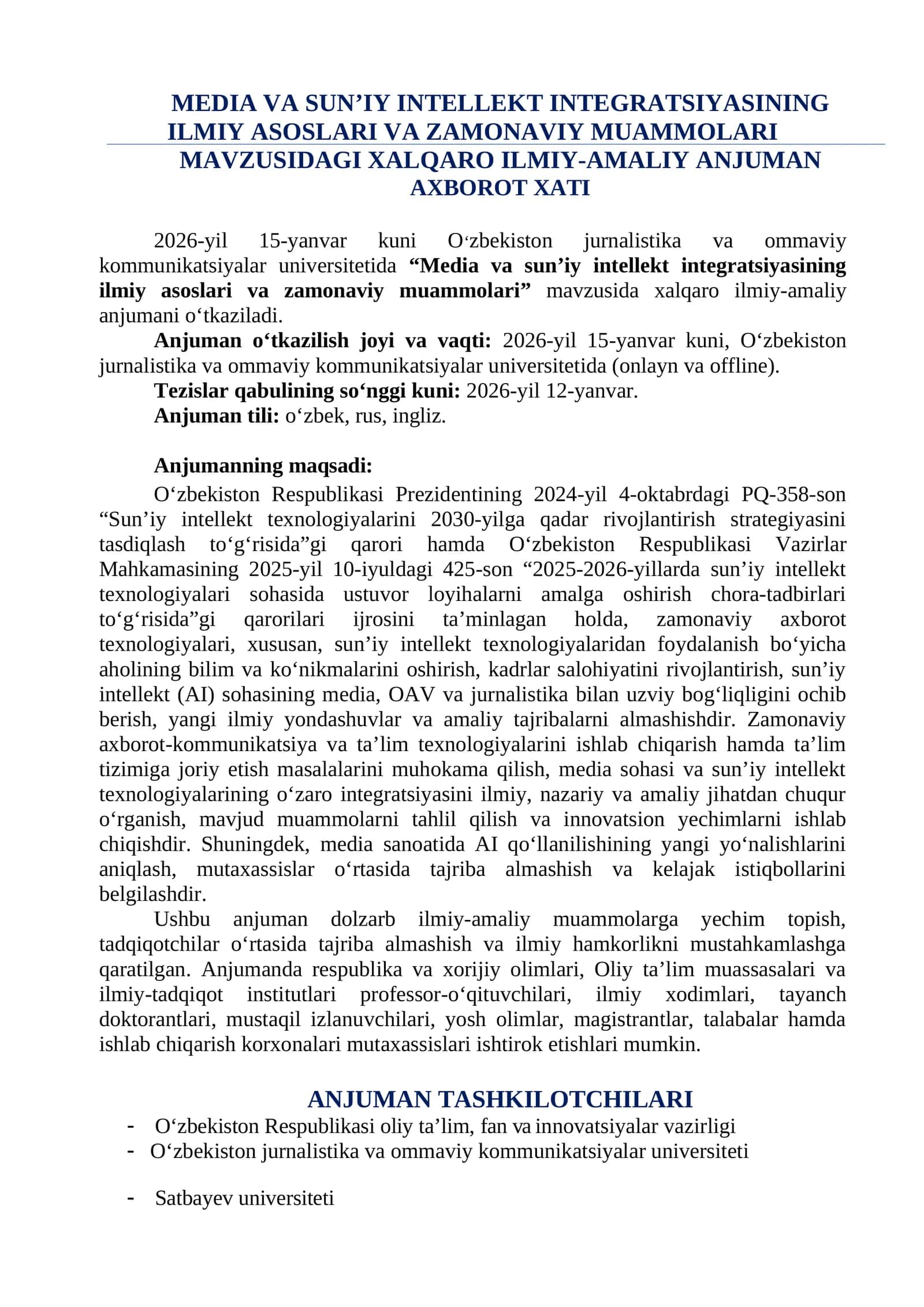 Media va Sun’iy Intellekt Integratsiyasining Ilmiy Asoslari va Zamonaviy Muammolari 1