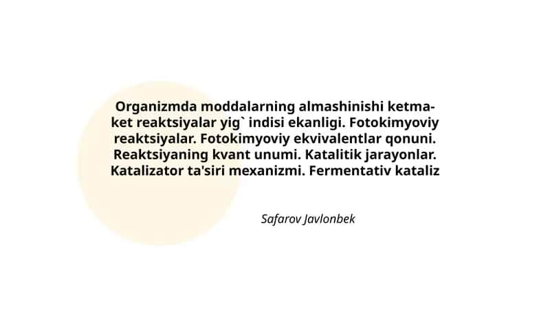 Organizmda moddalarning almashinishi ketma-ket reaktsiyalar yig' indisi 1