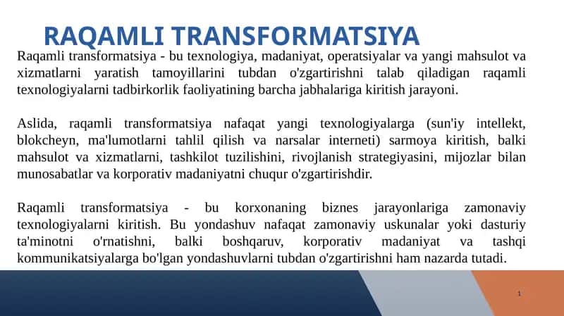 RAQAMLI TRANSFORMATSIYA 1